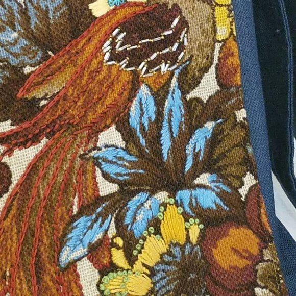 Messenger Bag Adjustable Embroidered Bird Vintage Fabric - Picture 3 of 11